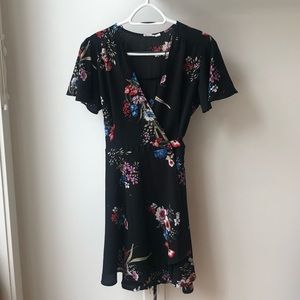 Black floral mini wrap dress